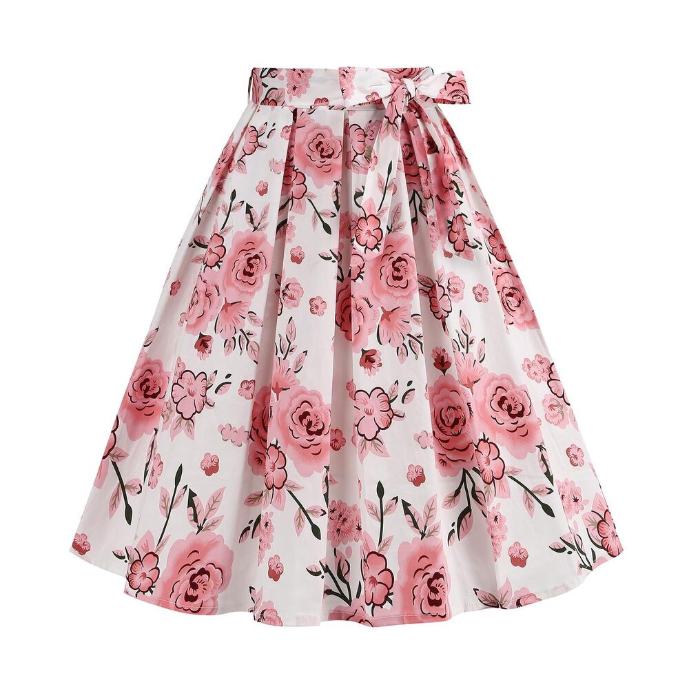 6841 Floral Print Flared Pleated Skirts 1950s Vintage Flower Skirt